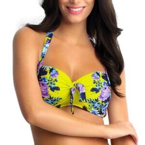 NWT Seafolly Bella Rose Chartreuse Bikini Top D Cup S. 4 Convertible Cross Back